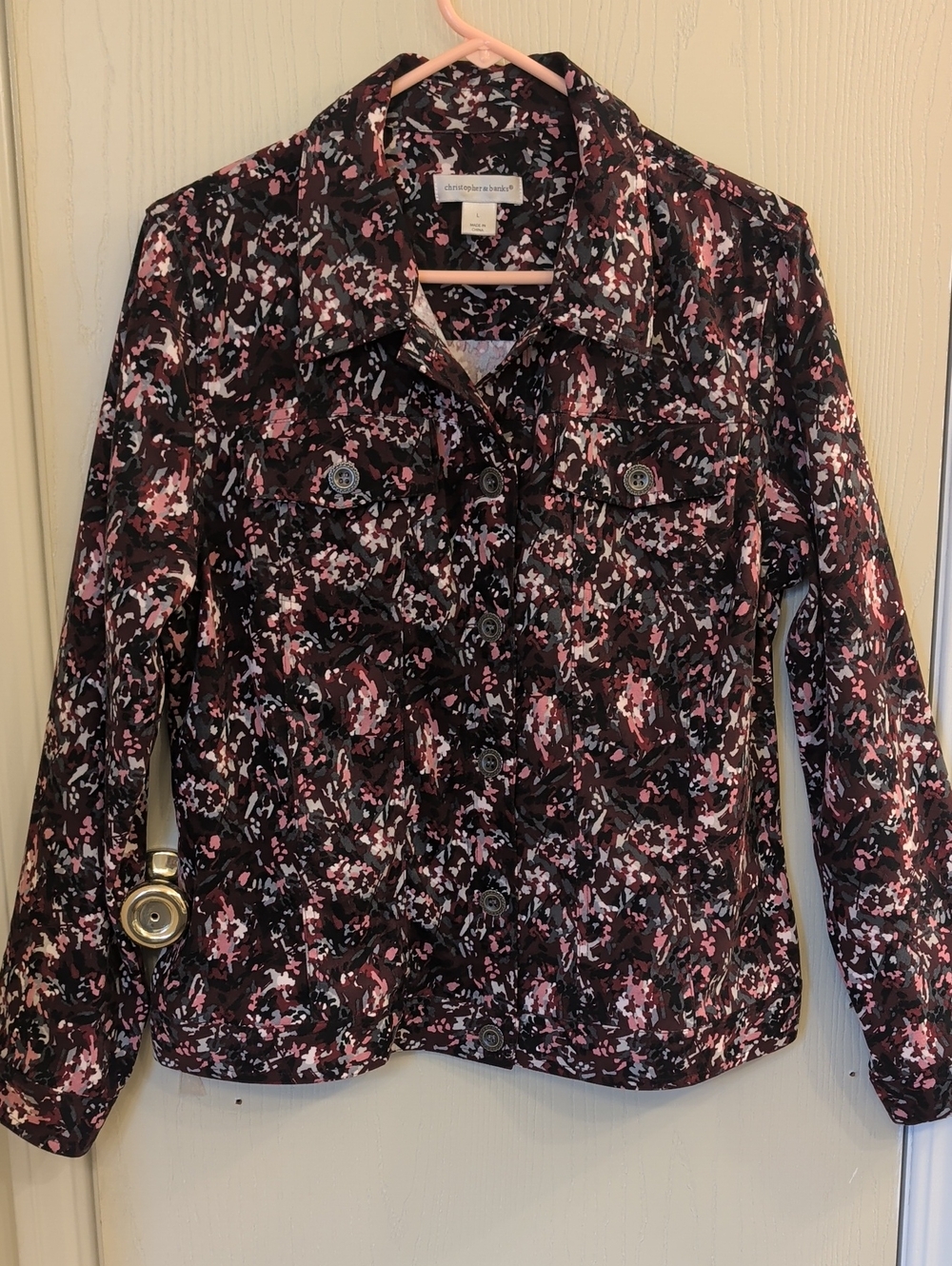 Christopher & Banks Abstract Print Button Jacket Suede Feel Size L